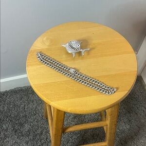 Silver and diamond chain with a shark charm